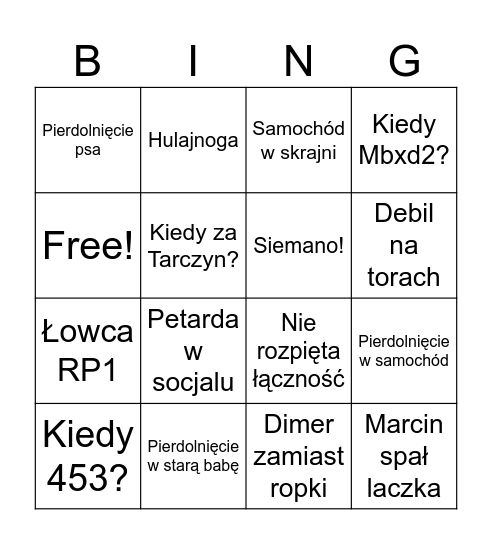 Bingo PGTKW Bingo Card