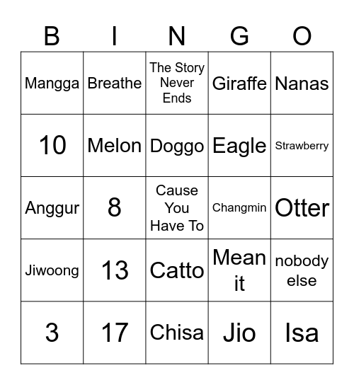 Punya Chisa Bingo Card