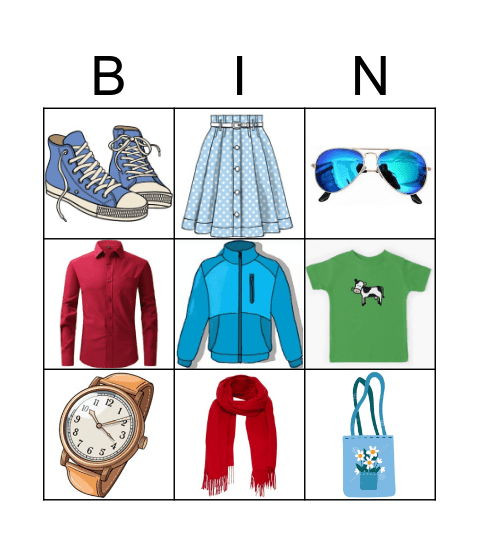 Clothes for A1 Kids Bingo Card