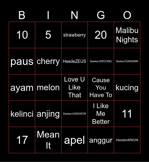 SeekerJUNGWON Bingo Card