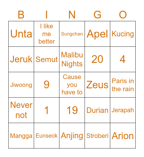 Eunseok Bingo Card