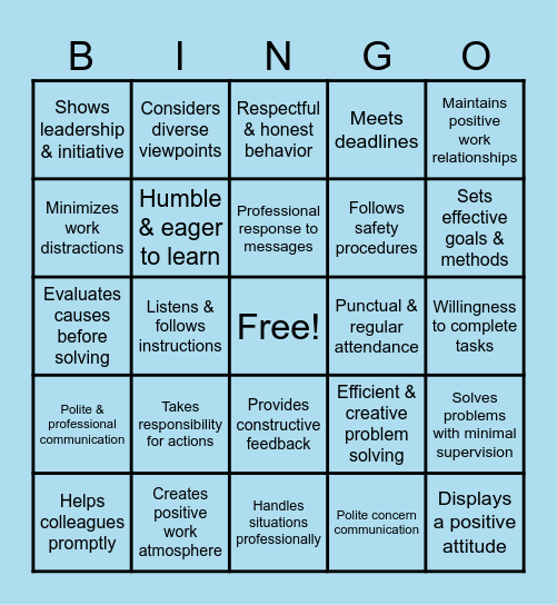 WORK ETHICS! Bingo Card