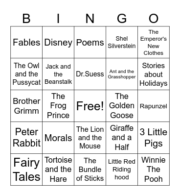 Fables Reading Club Bingo Card