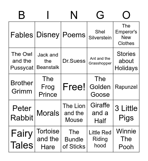 Fables Reading Club Bingo Card