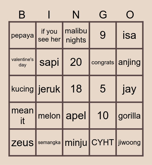 Untitled Bingo Card