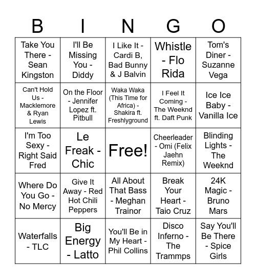 Music Bingo Round #4 Bingo Card