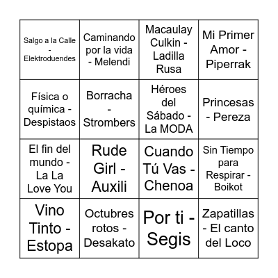 Bingo Musical FestiVall Bingo Card