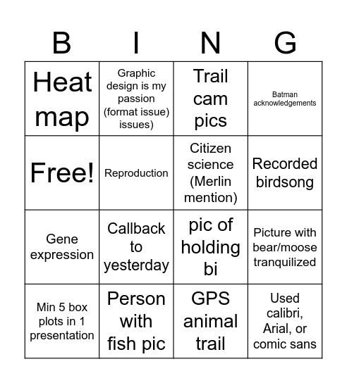 Sess Bingo Card