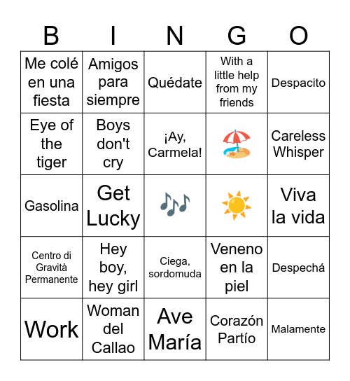 Bingo Musical Campamento Sotrac 2024 Bingo Card