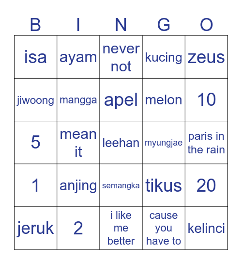 ihan's bingo Card