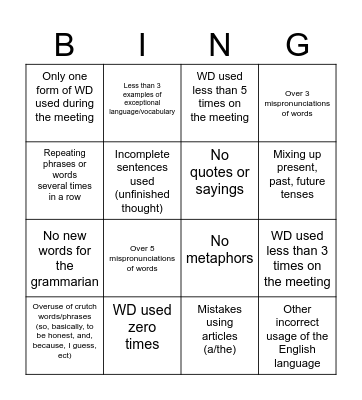 Don't let the Grammarian win! Bingo Card