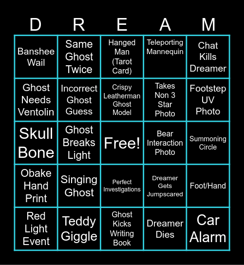 Dreamer Improved Bingo Fun Bingo Card