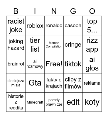 yt shorts bingo Card