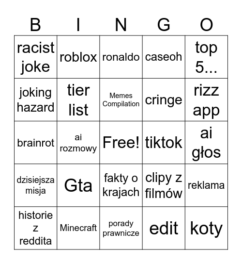 yt shorts bingo Card