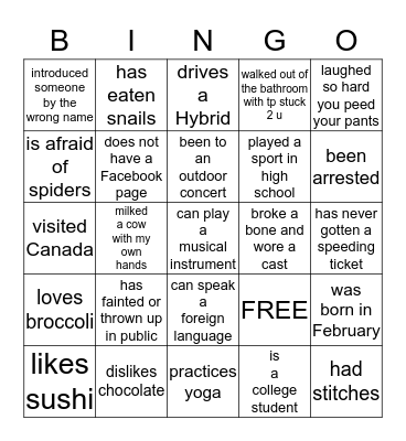 Someone in my family... Bingo Card