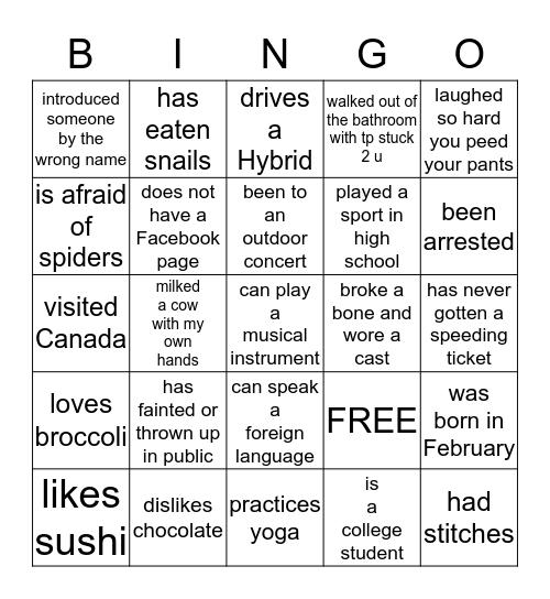 Someone in my family... Bingo Card