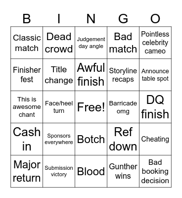 WWE Summerslam 2024 Bingo Card