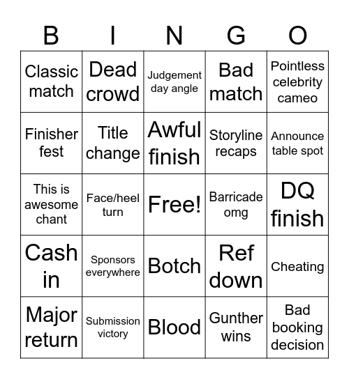 WWE Summerslam 2024 Bingo Card