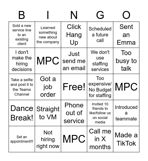 Objection Bingo Card