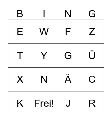 Das Deutsche Alphabet Bingo Card