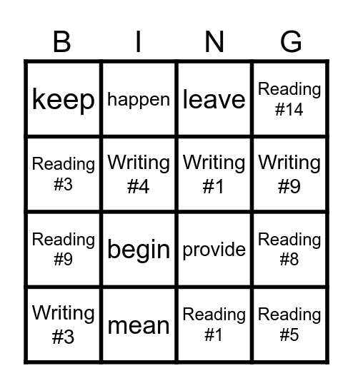 MODULE 9- LANGUAGE ARTS TEST Bingo Card