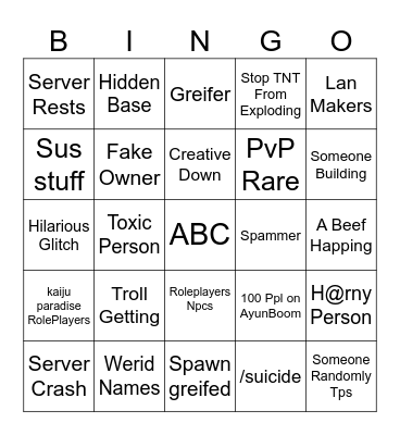 Normal Creative Server Experience Bingo Card