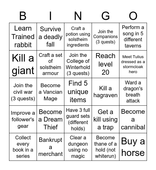 Skyrim Bingo Card