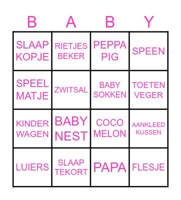 Ashley´s Baby Pret Parade BINGO Card