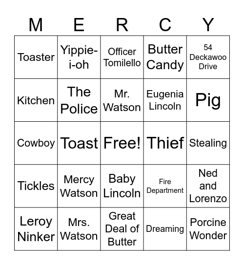 Mercy Watson Fights Crime Bingo Card