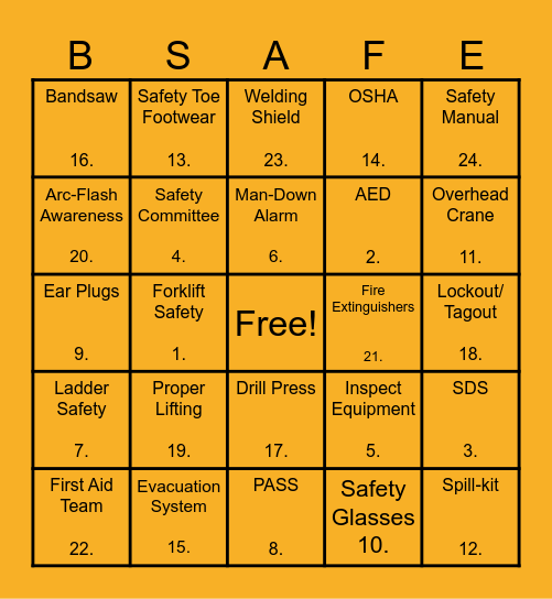 JulyFest - Safety Bingo Card