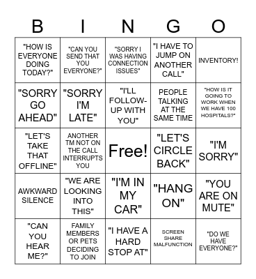 PM CONFERENCE CALL BINGO Card