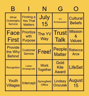 GOLD KITE BINGO Card