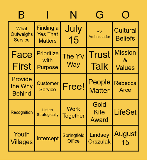 GOLD KITE BINGO Card