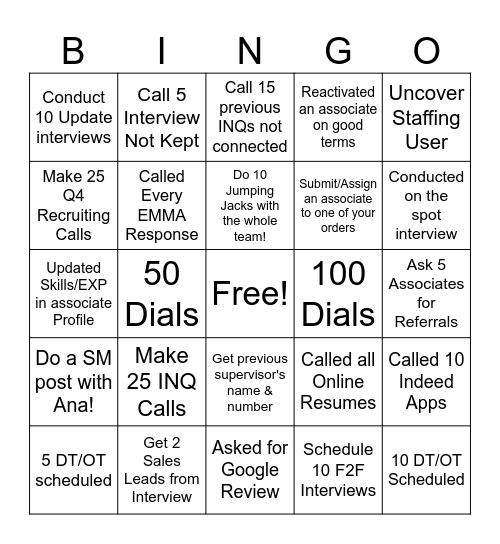 Recruiting Blitz Bingo Card