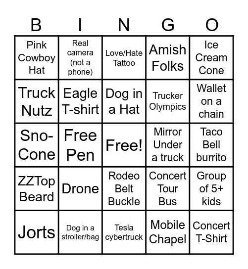 Jamboree Bingo Card