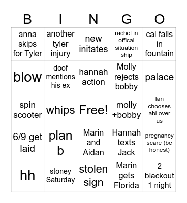 IKFC summer Bingo Card