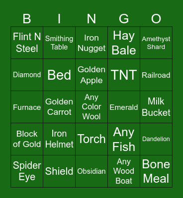 Minecraft Bingo Card