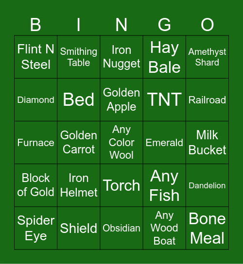 Minecraft Bingo Card