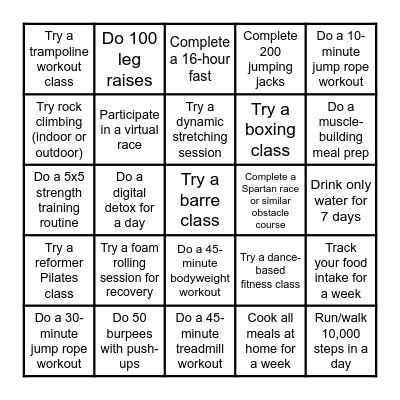 New Me Bingo Card