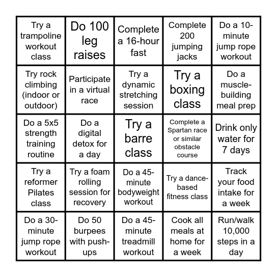 New Me Bingo Card