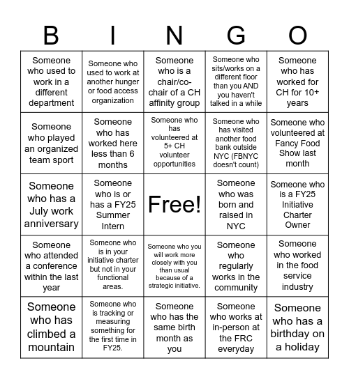 Operations, Programs, and Policy Team BINGO Card