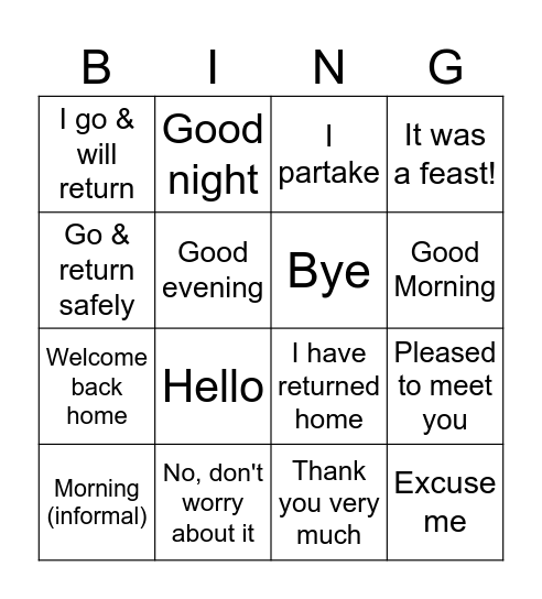 Greetings JPN 111 Bingo Card