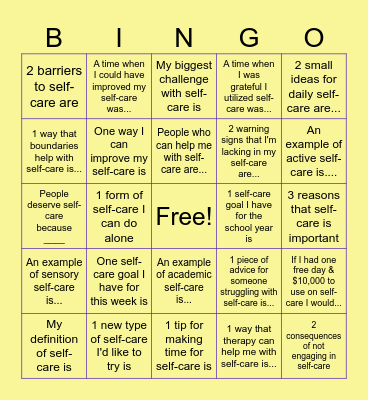 Self-Care Bingo Card