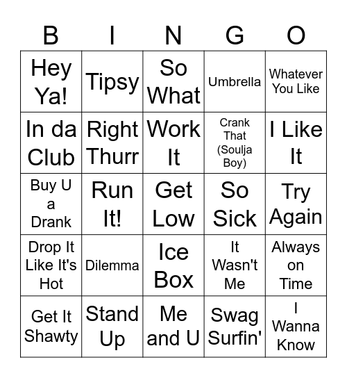 2000's Hip Hop/ Rap Bingo Card