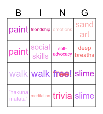 Leisure Lounge Bingo Card