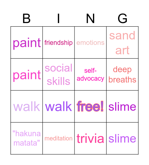 Leisure Lounge Bingo Card