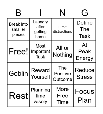 Time Management / Task Initiation Bingo Card