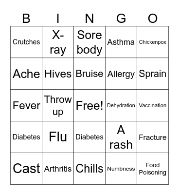 Medical Vocabulary Bingo Card