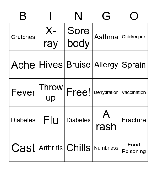 Medical Vocabulary Bingo Card