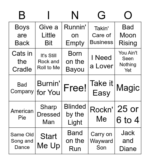 Dad Rock pt 2 Bingo Card